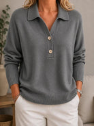 Hermine | Pull Femme Col Polo Boutonné en Maille Douce - Gris