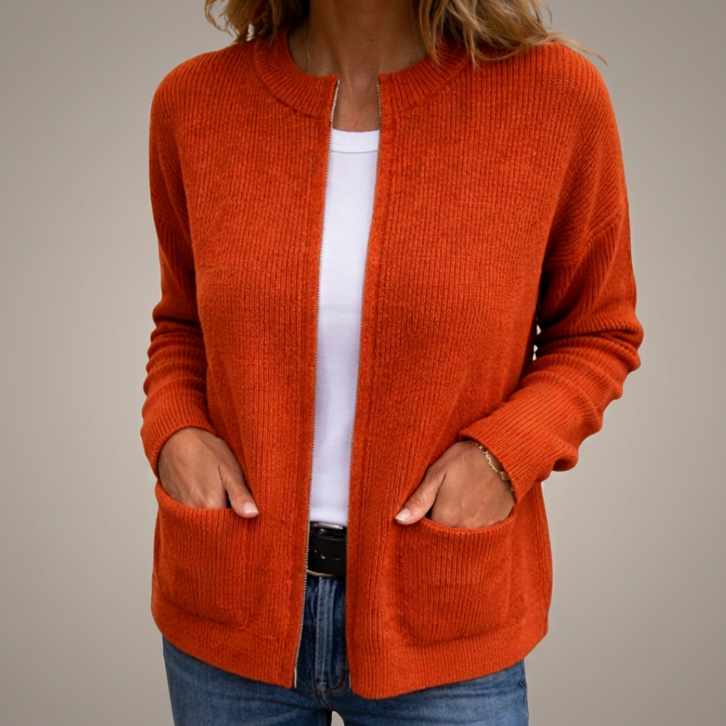 Ines Paris | Gilet zippé femme maille chaude à poches – Grande taille