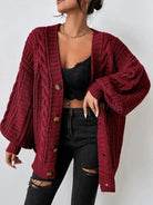 Hortense | Gilet Oversize Femme Torsadé à Manches Ballon - Bordeaux