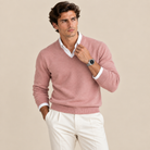 Hugues | Pull Homme Col V en Maille Douce Toucher Cachemire - Rose