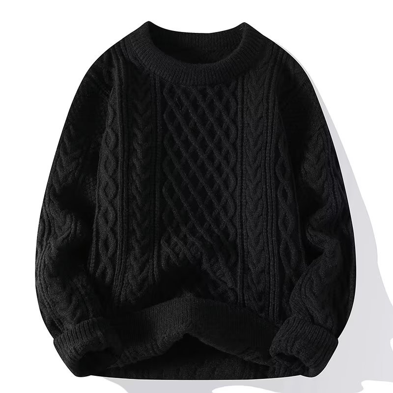 Ida | Pull Oversize Femme Toucher Cachemire à Torsades Col Rond - Noir