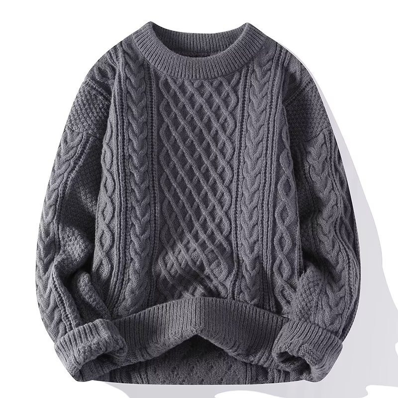 Ida | Pull Oversize Femme Toucher Cachemire à Torsades Col Rond - Gris