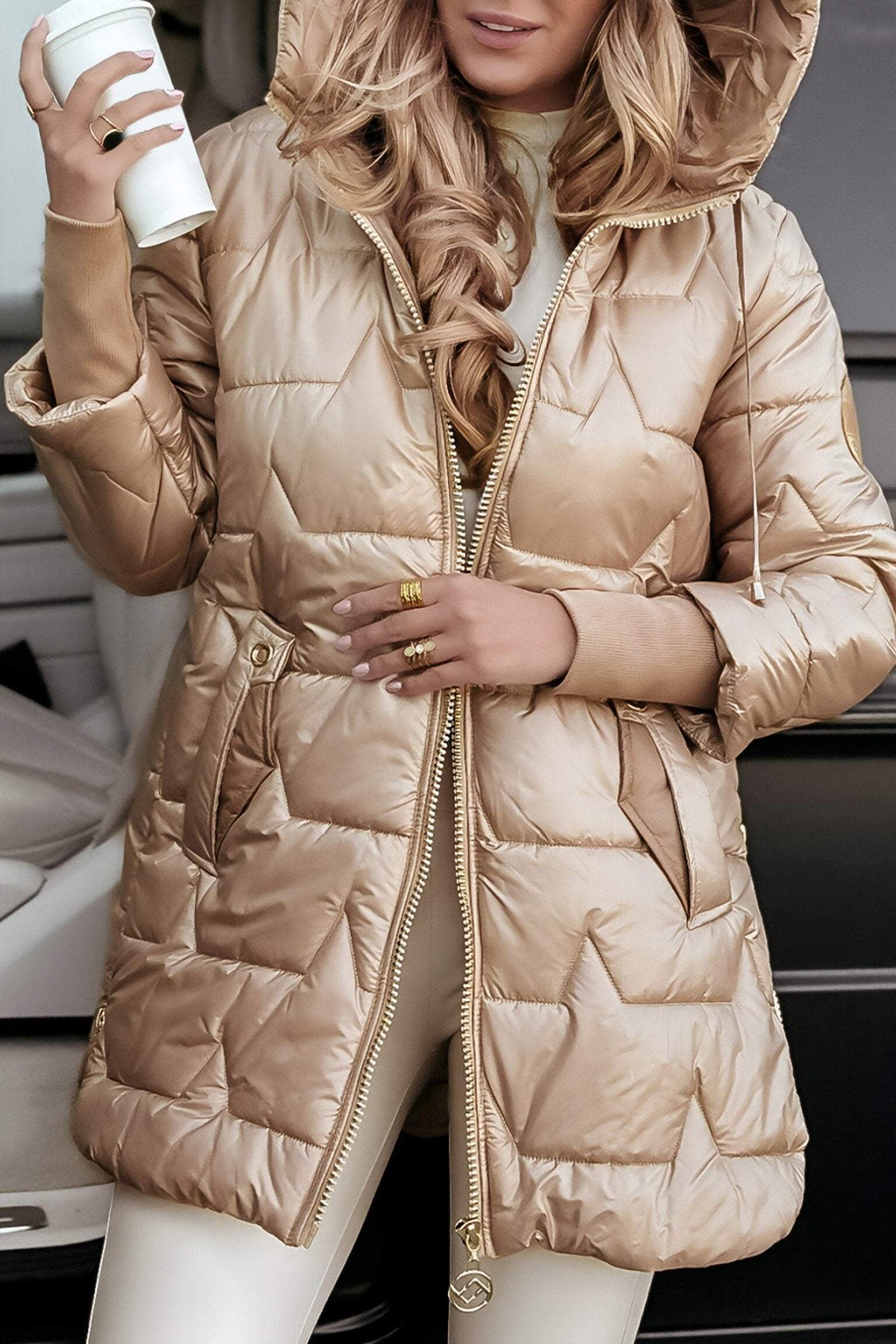 Ines Paris | Doudoune longue femme brillante à capuche ajustable