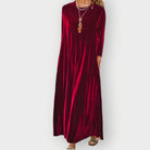Irène | Robe Longue Femme en Velours à Manches Longues et Poches - Bordeaux