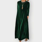 Irène | Robe Longue Femme en Velours à Manches Longues et Poches - Vert foncé