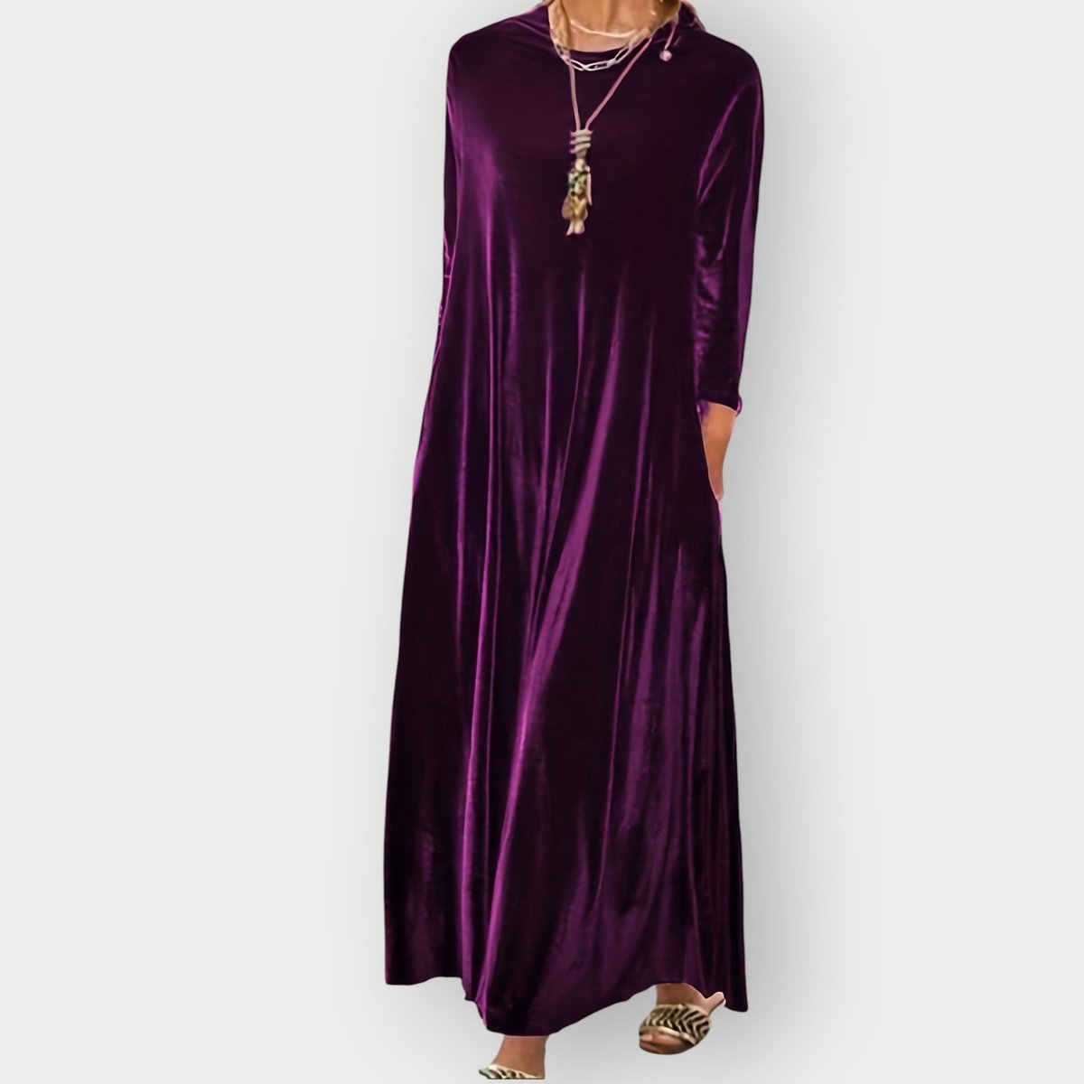 Irène | Robe Longue Femme en Velours à Manches Longues et Poches - Violet