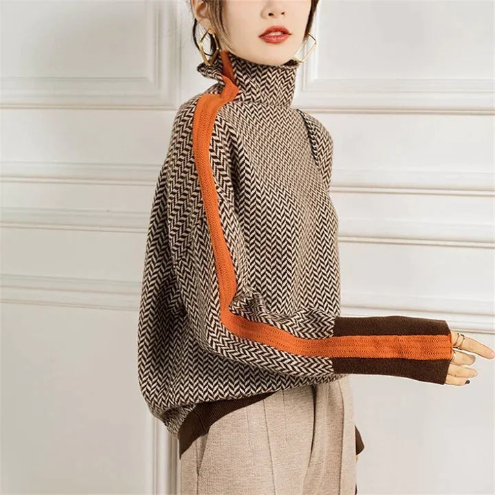 Isabeau | Pull Col Roulé Femme Toucher Cachemire en Maille Douce - Orange