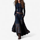 Jacinthe | Robe Longue Femme à Carreaux Patchwork, Boutonnée avec Poches et Ceinture - Bleu roi