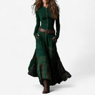 Jacinthe | Robe Longue Femme à Carreaux Patchwork, Boutonnée avec Poches et Ceinture - Vert