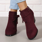 Jacqueline | Bottines Femme Aspect Daim à Talon Bloc et Bride Nouée - Bordeaux