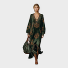 Jeanne | Robe Longue Femme Aspect Suédine à Franges et Col en V - vue 2
