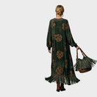 Jeanne | Robe Longue Femme Aspect Suédine à Franges et Col en V - vue 3