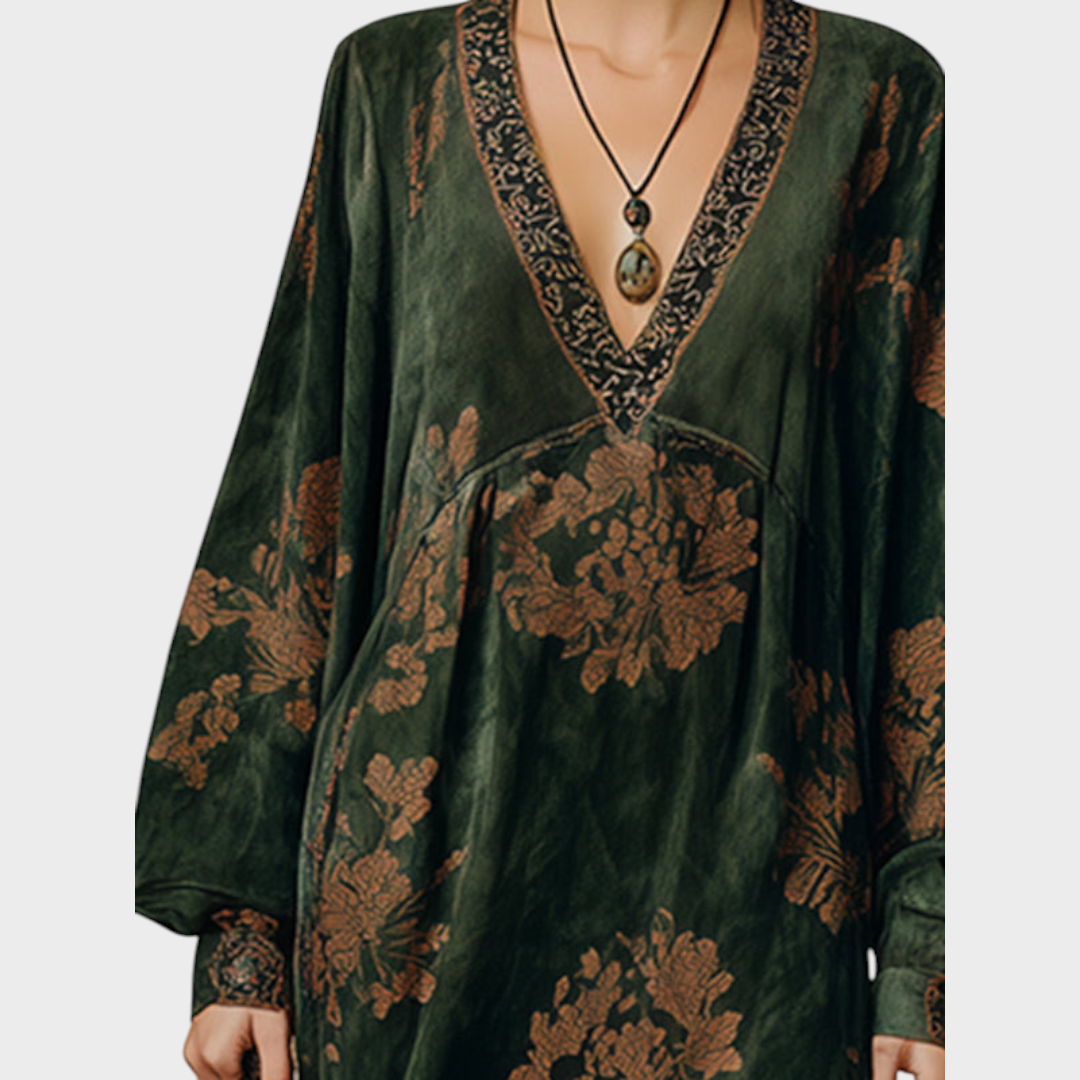 Jeanne | Robe Longue Femme Aspect Suédine à Franges et Col en V - vue 5