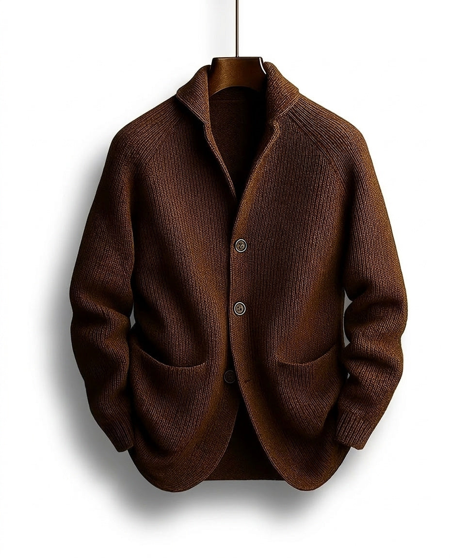 Jérôme | Gilet Homme en Maille Côtelée à Col Châle et Boutons - Café