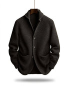 Jérôme | Gilet Homme en Maille Côtelée à Col Châle et Boutons - Noir