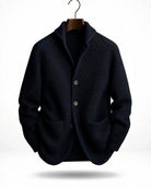Jérôme | Gilet Homme en Maille Côtelée à Col Châle et Boutons - Bleu marine