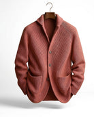 Jérôme | Gilet Homme en Maille Côtelée à Col Châle et Boutons - Terracotta