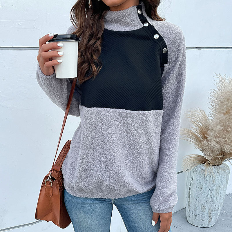 Jocelyne | Pull Col Montant Femme Effet Bouclette à Boutons-Pression - vue 3