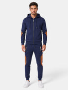 Josselin | Survêtement Homme Deux Pièces à Capuche Zippé avec Bandes Contrastées - Bleu marine