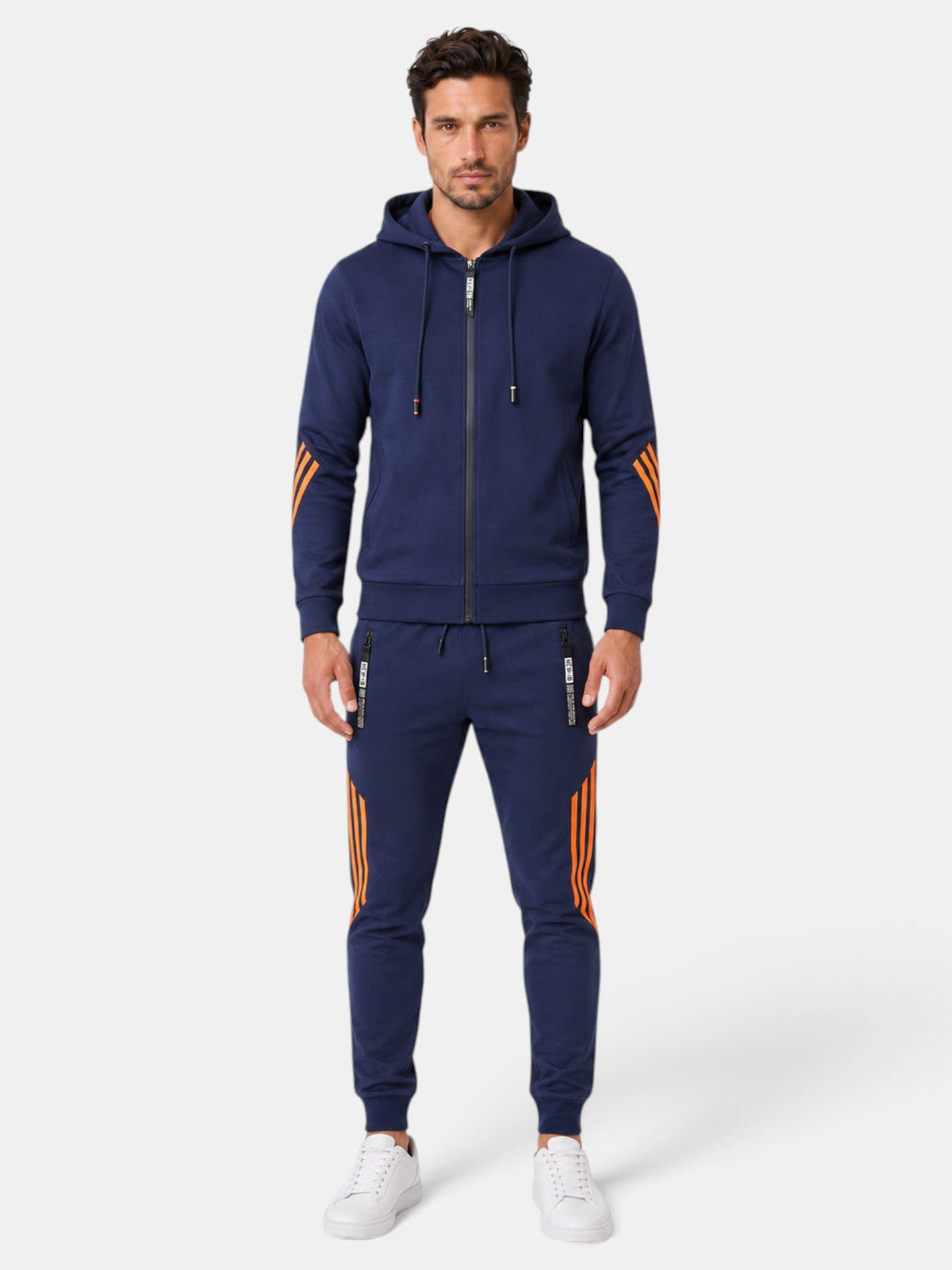Josselin | Survêtement Homme Deux Pièces à Capuche Zippé avec Bandes Contrastées - Bleu marine