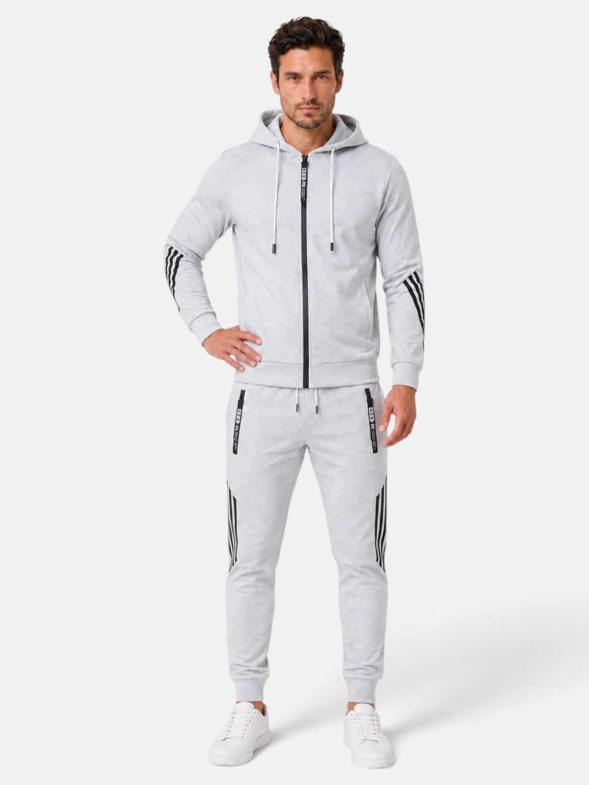 Josselin | Survêtement Homme Deux Pièces à Capuche Zippé avec Bandes Contrastées - Gris