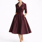 Judith | Robe Midi Femme Évasée à Poches, Col Croisé et Manches 3/4 - Rouge