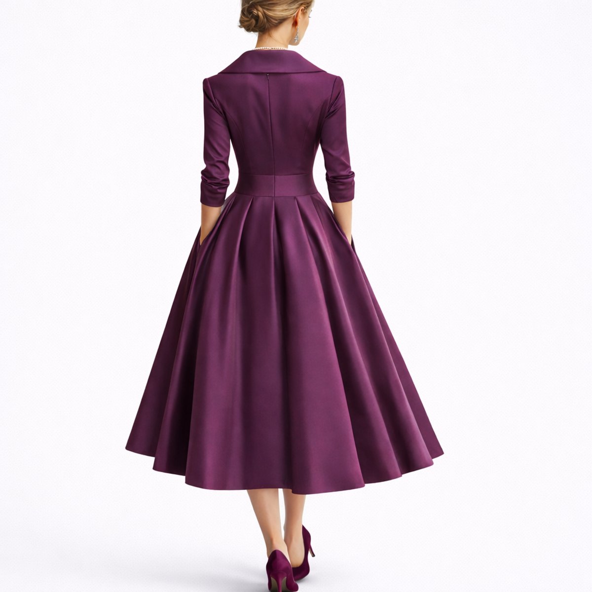 Judith | Robe Midi Femme Évasée à Poches, Col Croisé et Manches 3/4 - vue 7
