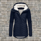 Julie | Parka Femme à Capuche Doublée Effet Sherpa, Coupe Cintrée - Bleu marine