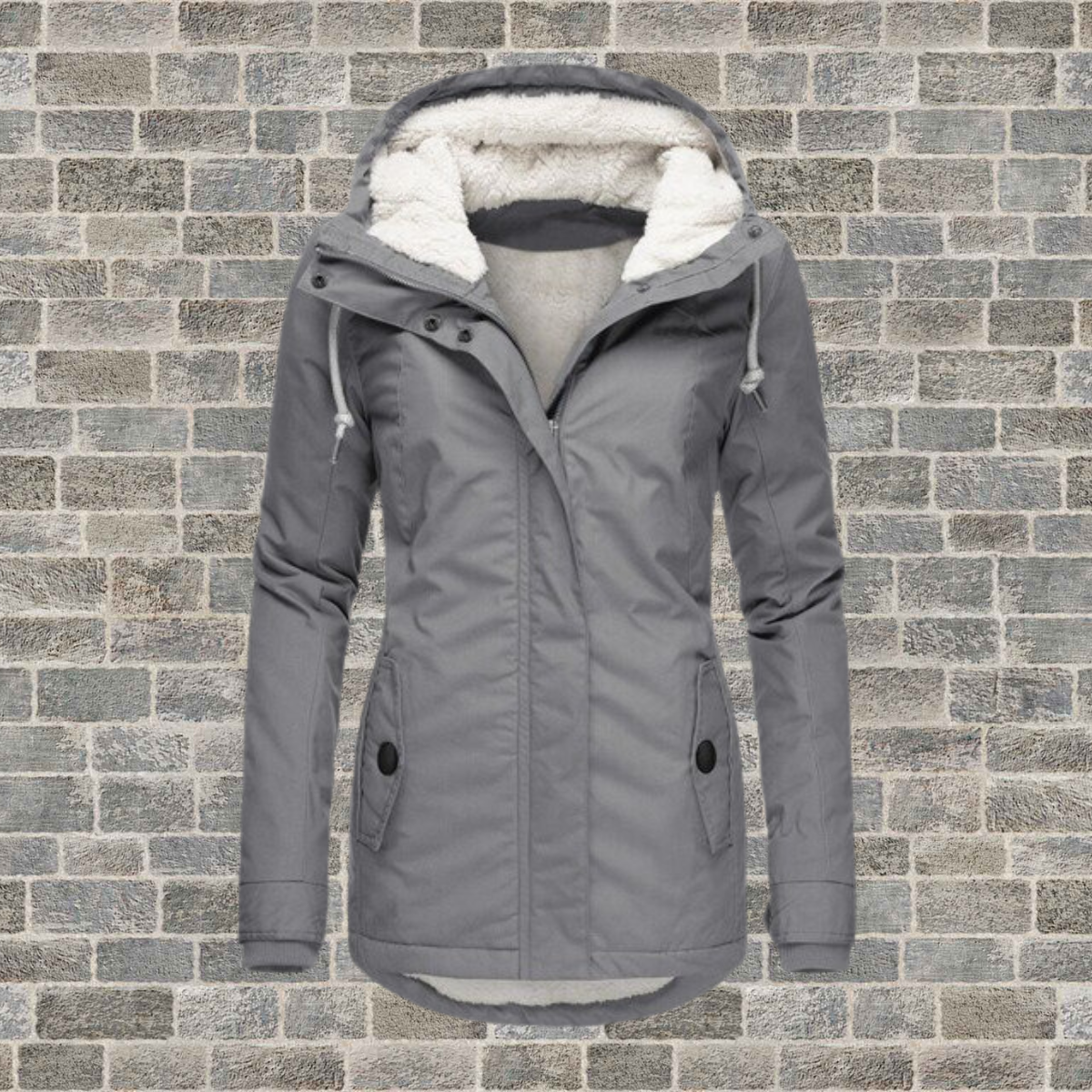 Julie | Parka Femme à Capuche Doublée Effet Sherpa, Coupe Cintrée - Gris
