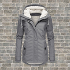 Julie | Parka Femme à Capuche Doublée Effet Sherpa, Coupe Cintrée - Gris