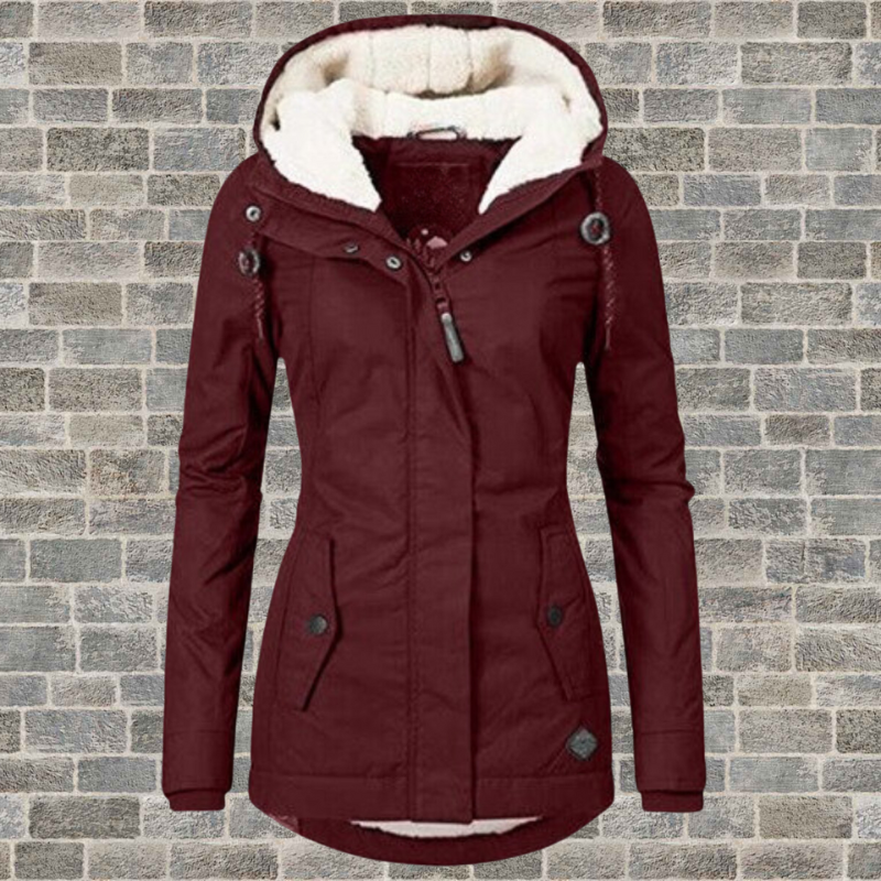 Julie | Parka Femme à Capuche Doublée Effet Sherpa, Coupe Cintrée - Bordeaux