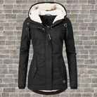 Julie | Parka Femme à Capuche Doublée Effet Sherpa, Coupe Cintrée - Noir