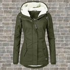 Julie | Parka Femme à Capuche Doublée Effet Sherpa, Coupe Cintrée - Vert olive