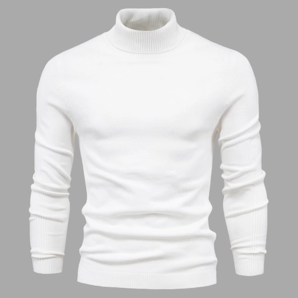 Julien | Pull Col Roulé Homme en Maille Fine Facile d'Entretien - Blanc