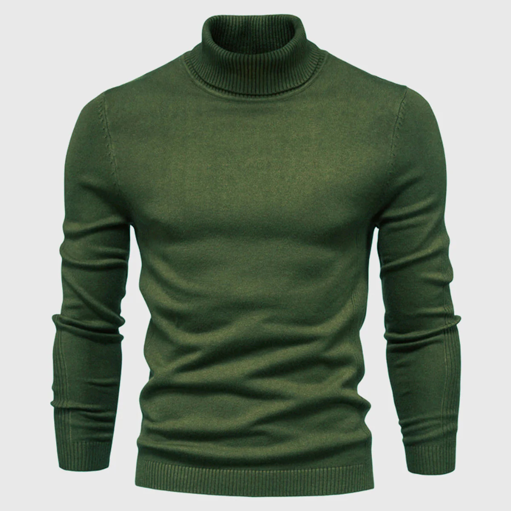 Julien | Pull Col Roulé Homme en Maille Fine Facile d'Entretien - Vert foncé