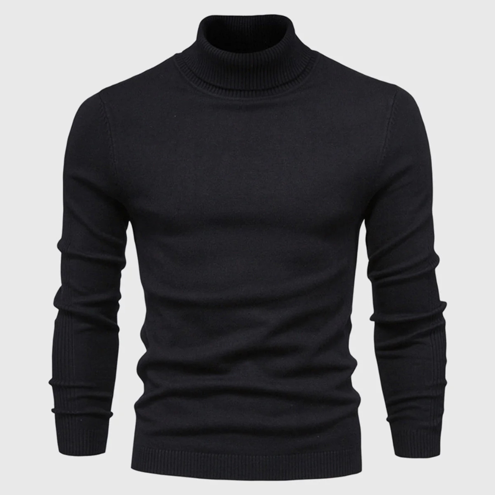 Julien | Pull Col Roulé Homme en Maille Fine Facile d'Entretien - Noir