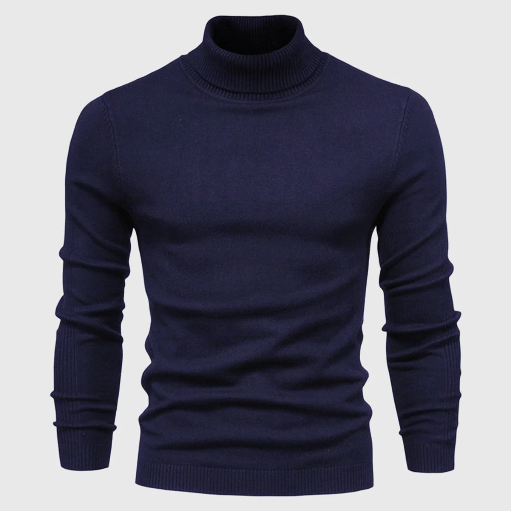 Julien | Pull Col Roulé Homme en Maille Fine Facile d'Entretien - Bleu marine