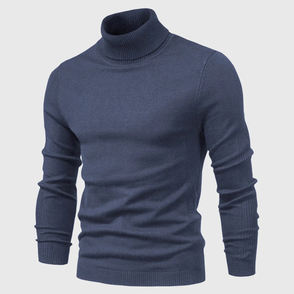 Julien | Pull Col Roulé Homme en Maille Fine Facile d'Entretien - Bleu ardoise