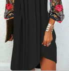 Ines Paris | Robe Noire Élégante Femme Manches en Tulle Brodé
