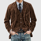 Lancelot | Ensemble Homme Veste et Gilet en Velours Côtelé Style Vintage - Brun