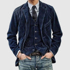 Lancelot | Ensemble Homme Veste et Gilet en Velours Côtelé Style Vintage - Bleu marine