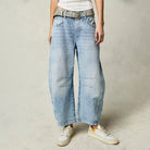 Laure | Jean Femme Taille Haute Coupe Baril à Cinq Poches - Bleu clair