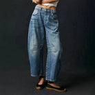 Laure | Jean Femme Taille Haute Coupe Baril à Cinq Poches - Bleu foncé