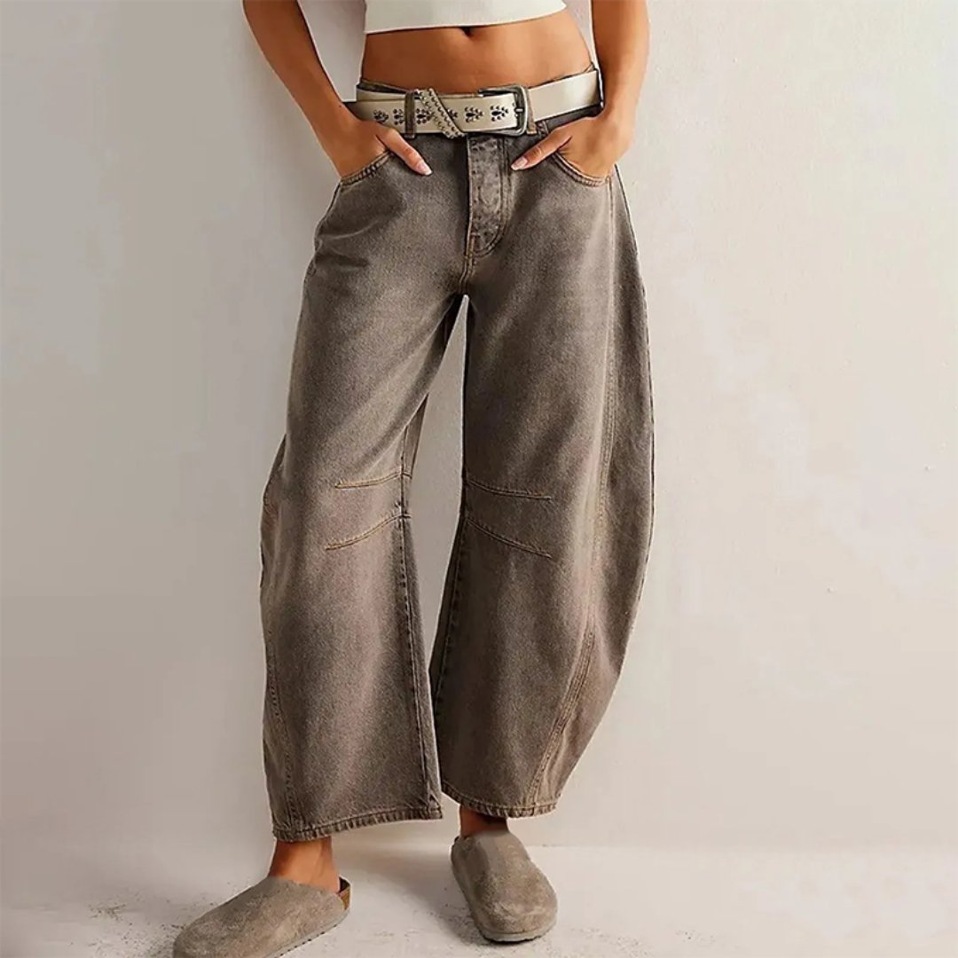 Laure | Jean Femme Taille Haute Coupe Baril à Cinq Poches - Gris foncé