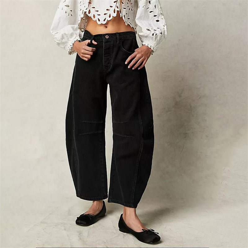 Laure | Jean Femme Taille Haute Coupe Baril à Cinq Poches - Noir