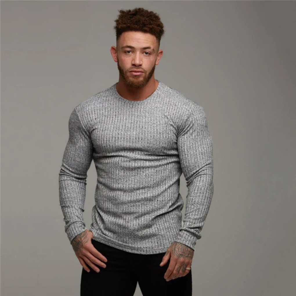 Lazare | Pull Col Rond Homme en Maille Côtelée Ajustée - Gris