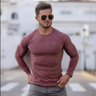 Lazare | Pull Col Rond Homme en Maille Côtelée Ajustée - Bordeaux chiné