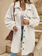 Léa | Veste Longue Femme Effet Teddy Boutonnée à Col Chemise - vue 4