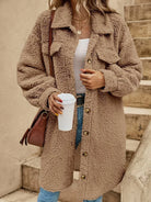 Léa | Veste Longue Femme Effet Teddy Boutonnée à Col Chemise - vue 6