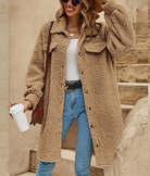 Léa | Veste Longue Femme Effet Teddy Boutonnée à Col Chemise - vue 7